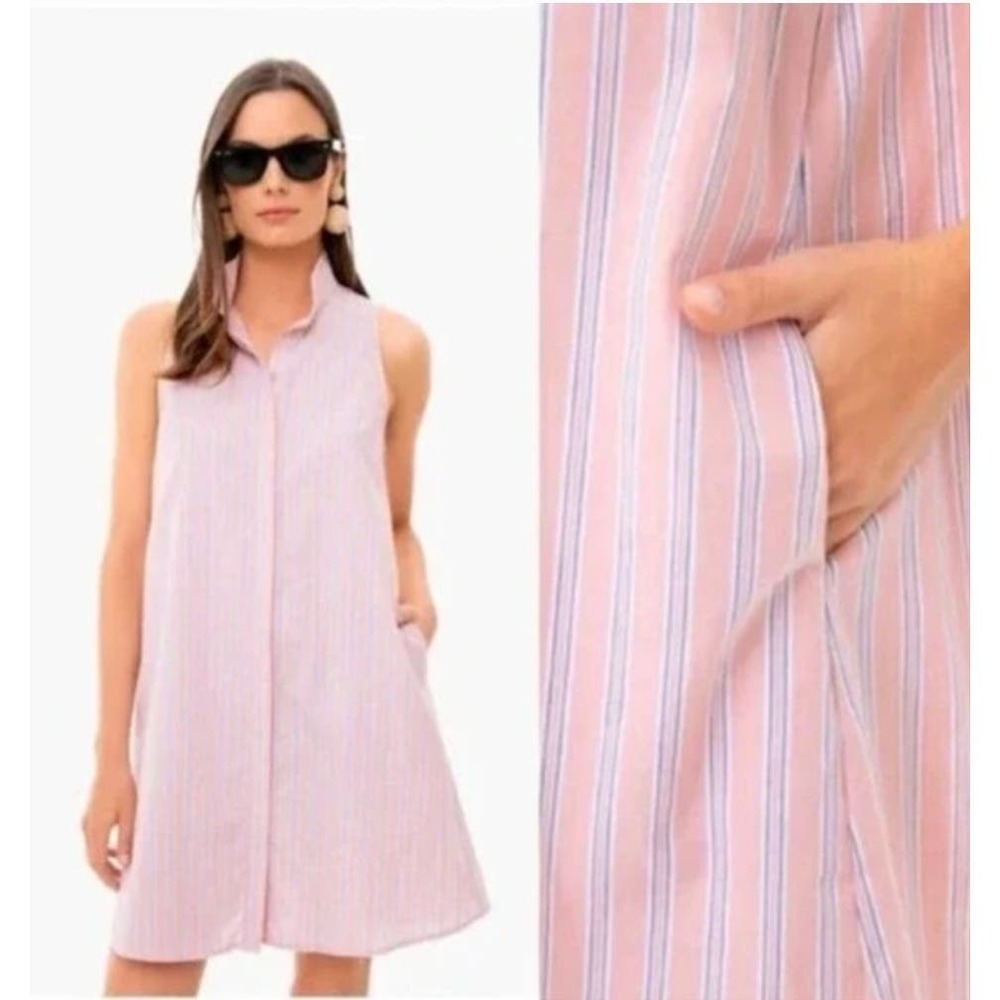 TUCKERNUCK Charlie Sleeveless Shirt Dress Pink Stripe medium